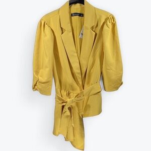NWT New York & Company Mustard Belted Blazer Asymmetrical Size 14